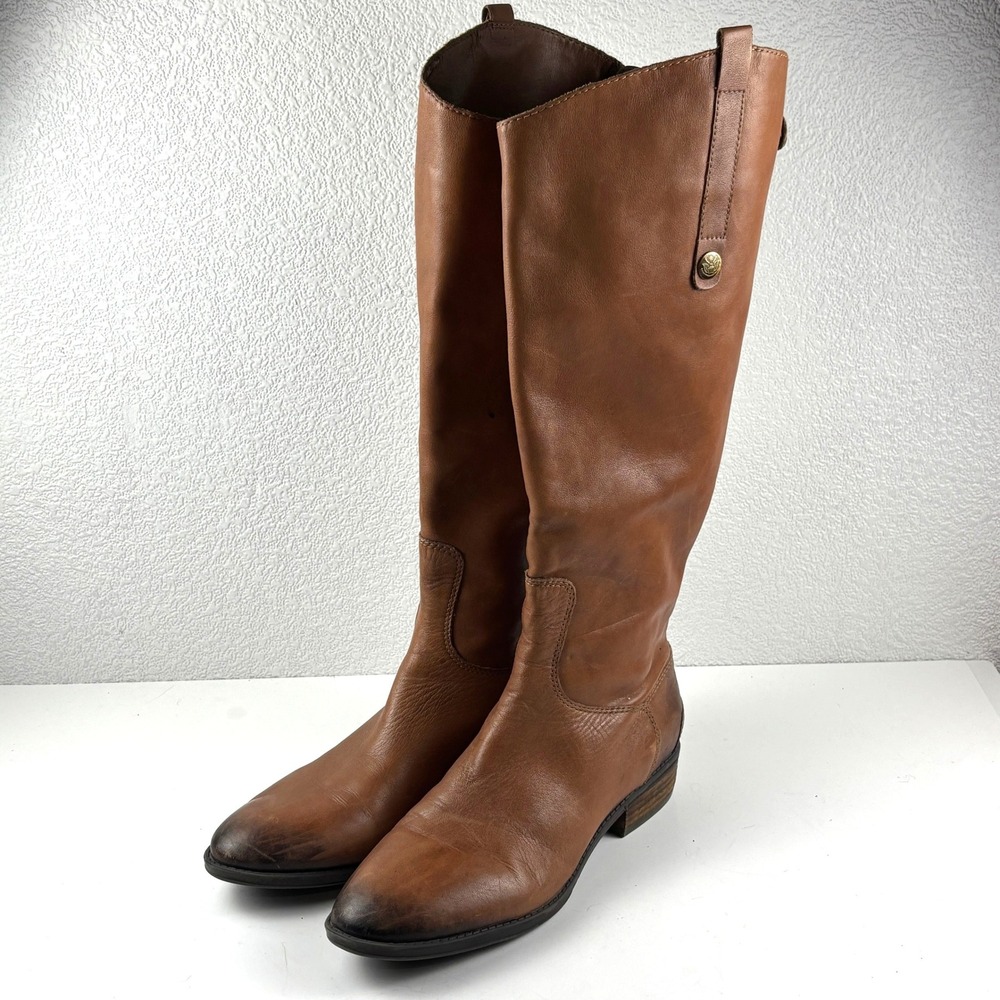 Sam Edelman Penny Riding Boots Womens 8.5 Brown Leather Zip Equestrian Preppy